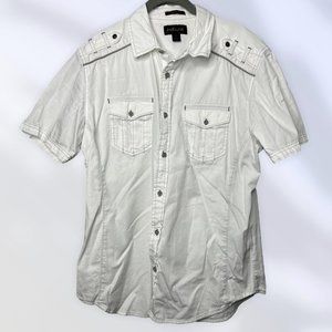 Helix Athletic Fit  Men's Button Shirt White w/Gray Accent  M Medium